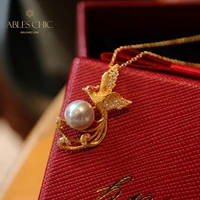 sterling silver seawater pearl pendant gold tone phoenix bird necklace l1s2n31020