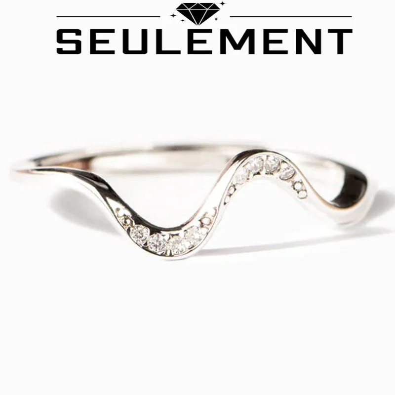 

Seulement Genuine 925 Sterling Silver Fashion Wave Ring Geometri Stackable Clear CZ Rings For Women Girls Accessories Jewelry