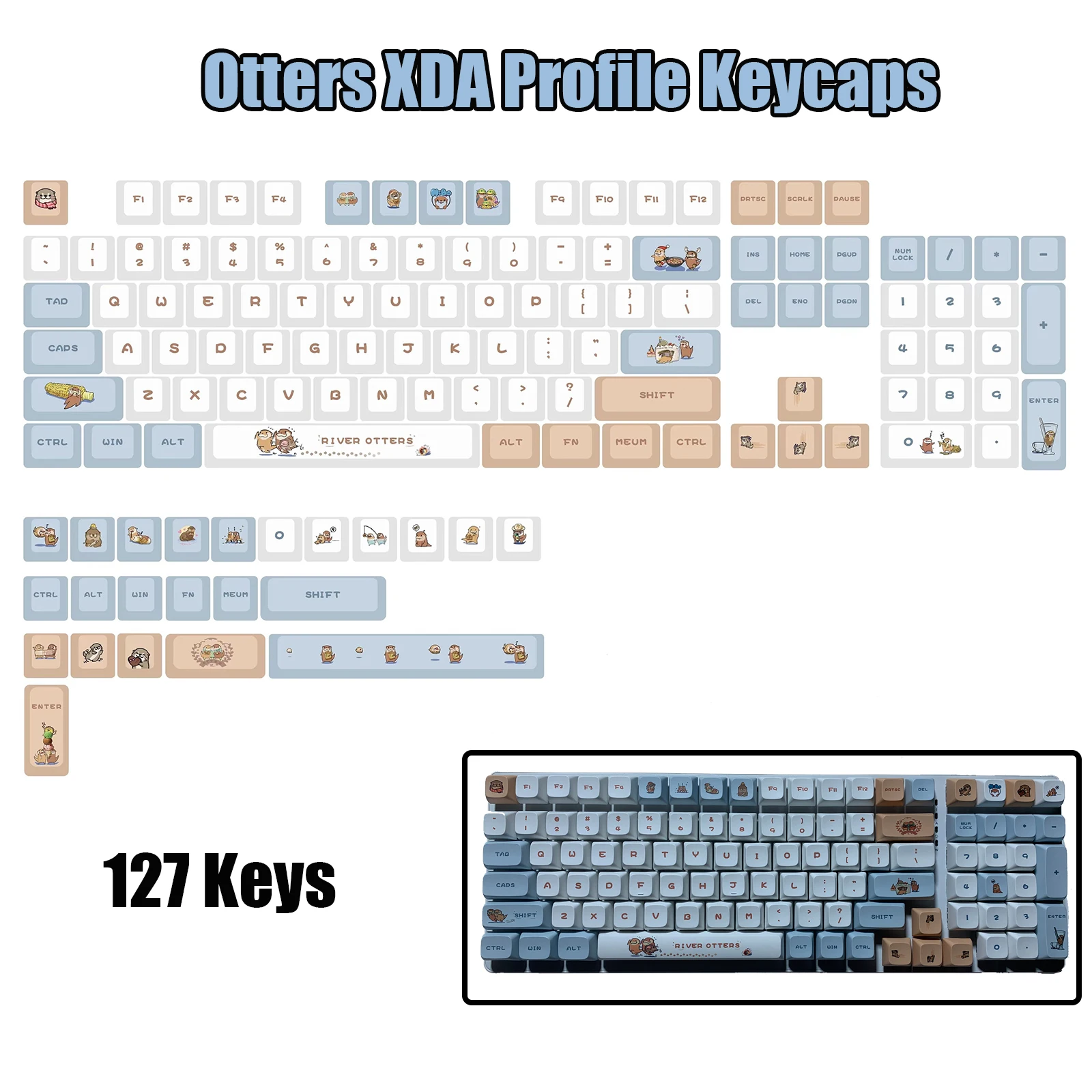 

KeysLand Mechanical Keyboard Diy Xda Profile Keycaps Otter Theme 127keys for Cherry mx PBT Dye Sublimation Gamer Cartoon Anime