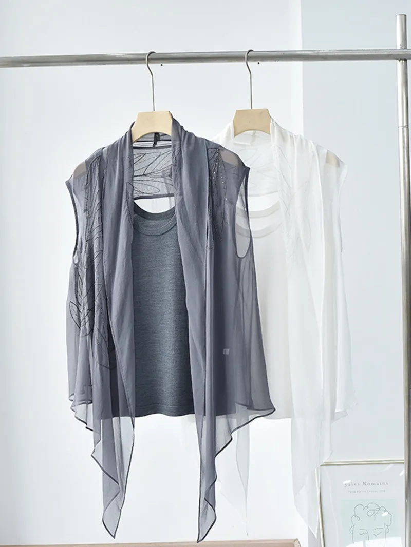 

Women's Shawl Sequin Beadings and Knitted Sleeveless Vest