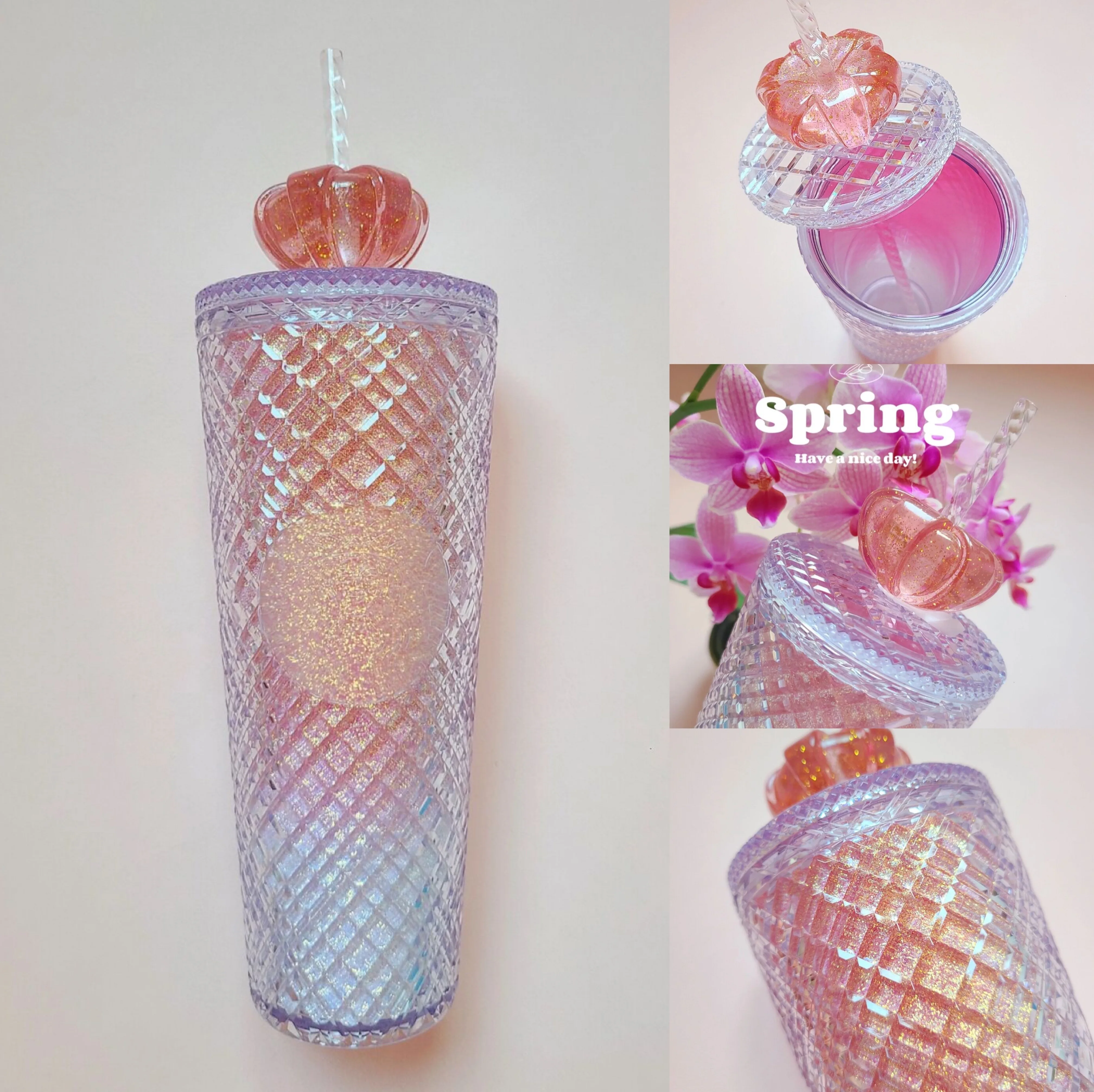 Diamond Radiant Goddess Cup With LOGO 710ml Summer Cold Water Cup Tumbler With Straw Double Layer Plastic Durian Coffee Mug
