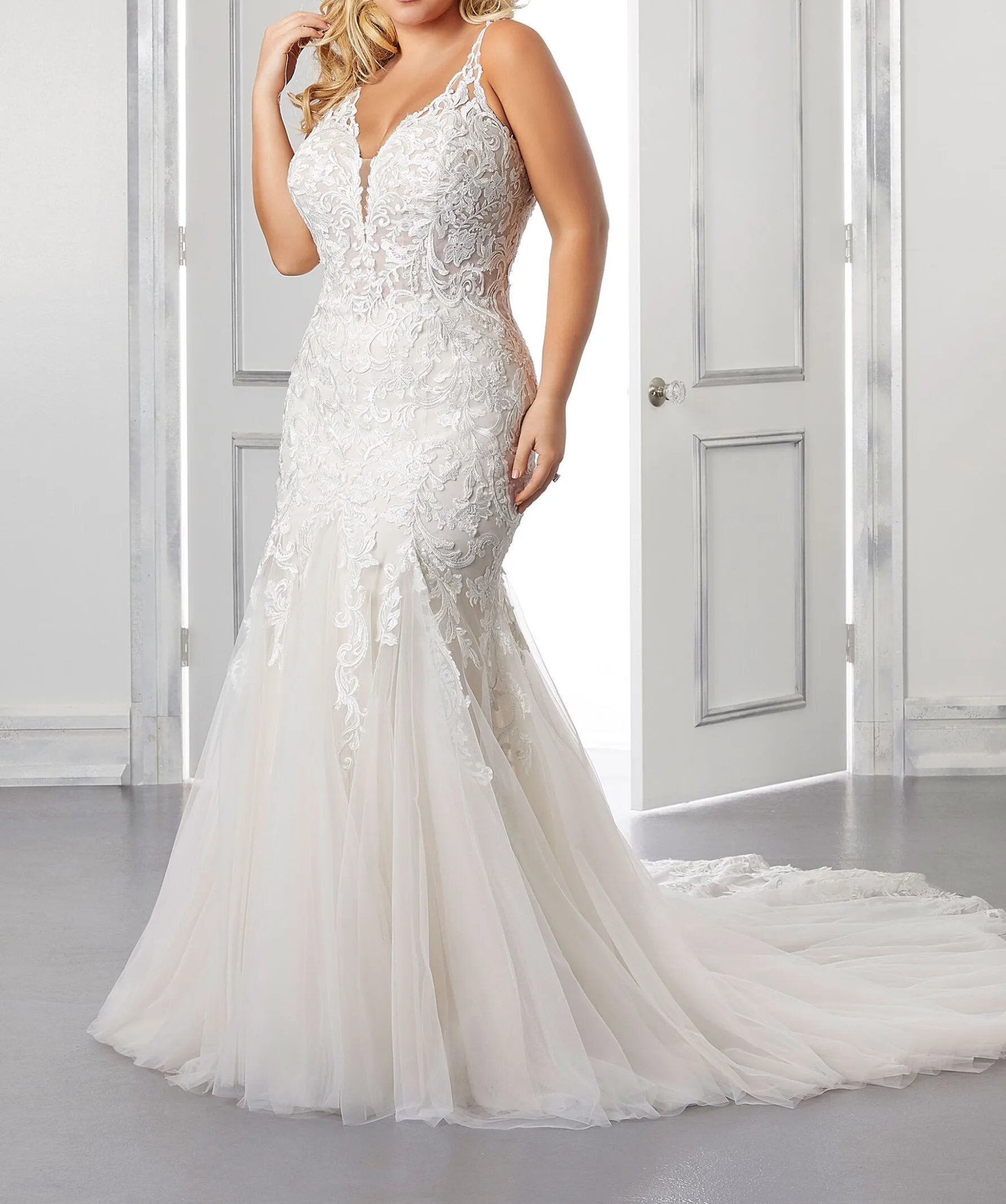 

2023 Long New Large Size Women Bride Mermaid Tulle Wedding Dress WHW-457