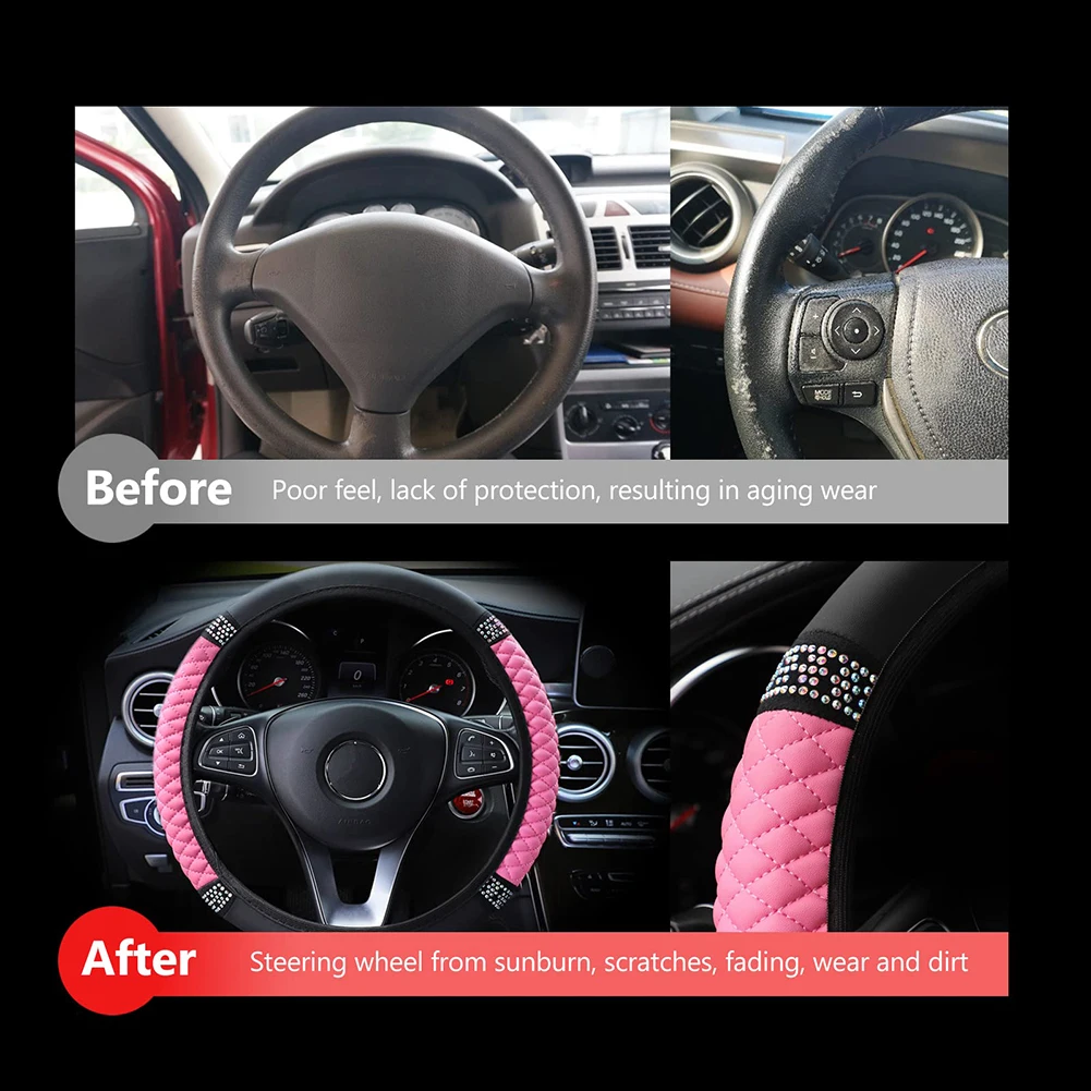 

High Quality Auto Accessories Car Steering Wheel Car Interior Decoration Parts Diamond PU Leather UV-Resistant