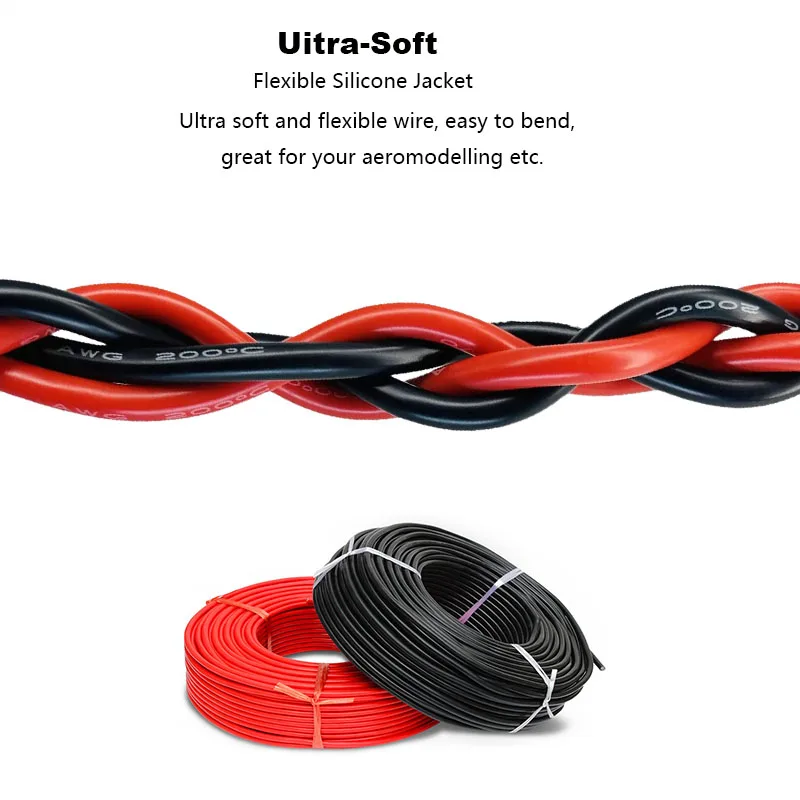 Фото Силиконовый провод, красный провод, черный провод, 10awg 8awg 6awg 4awg 2awg 0awg, высокотемпературный провод для автомобильного аккумулятора, 0,08 мм, медный провод из луженой меди №4