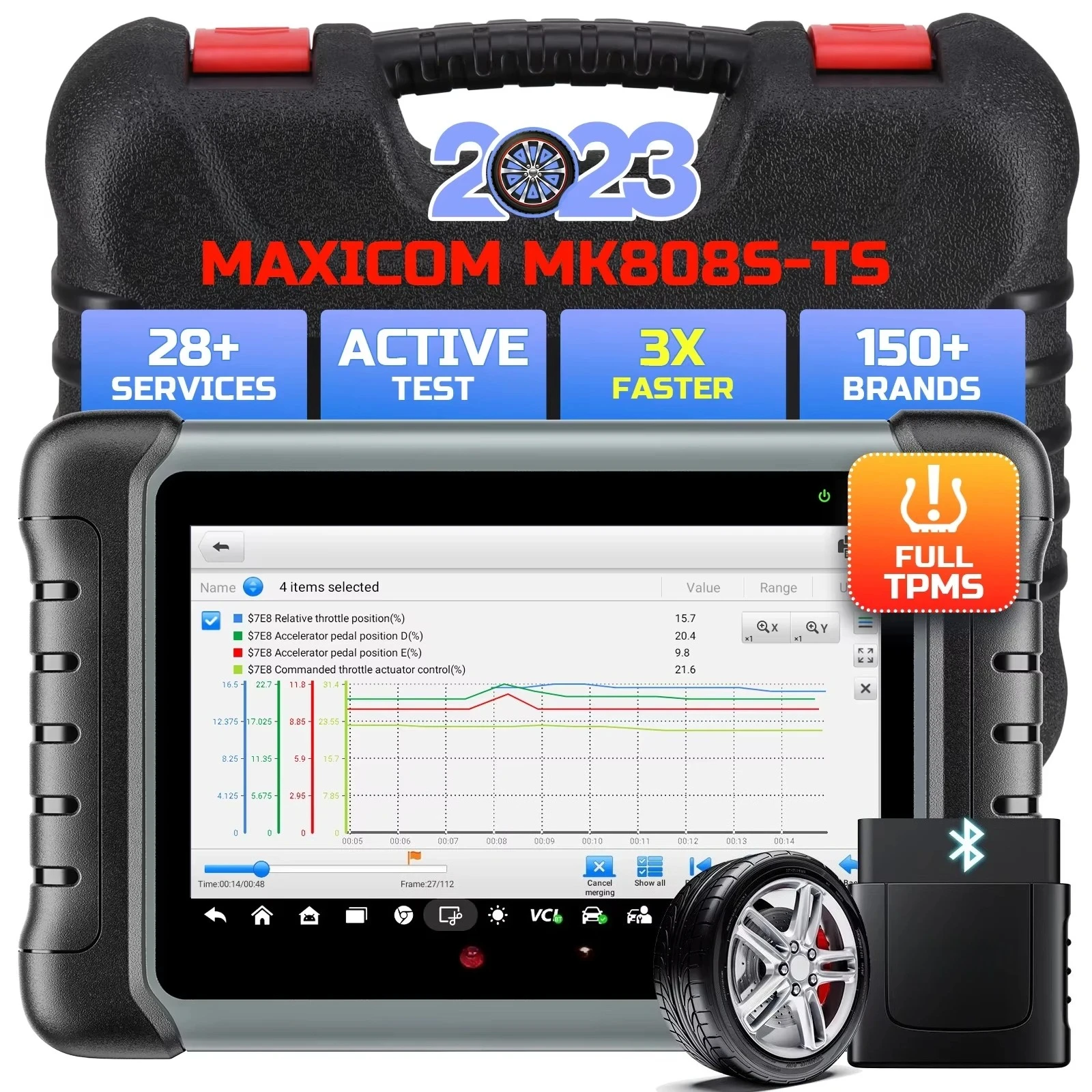 Фото Диагностический сканер Autel MaxiCOM MK808TS MK808S-TS MK808K для диагностики датчиков TPMS и полной системы OBD2 с функцией обновления №4