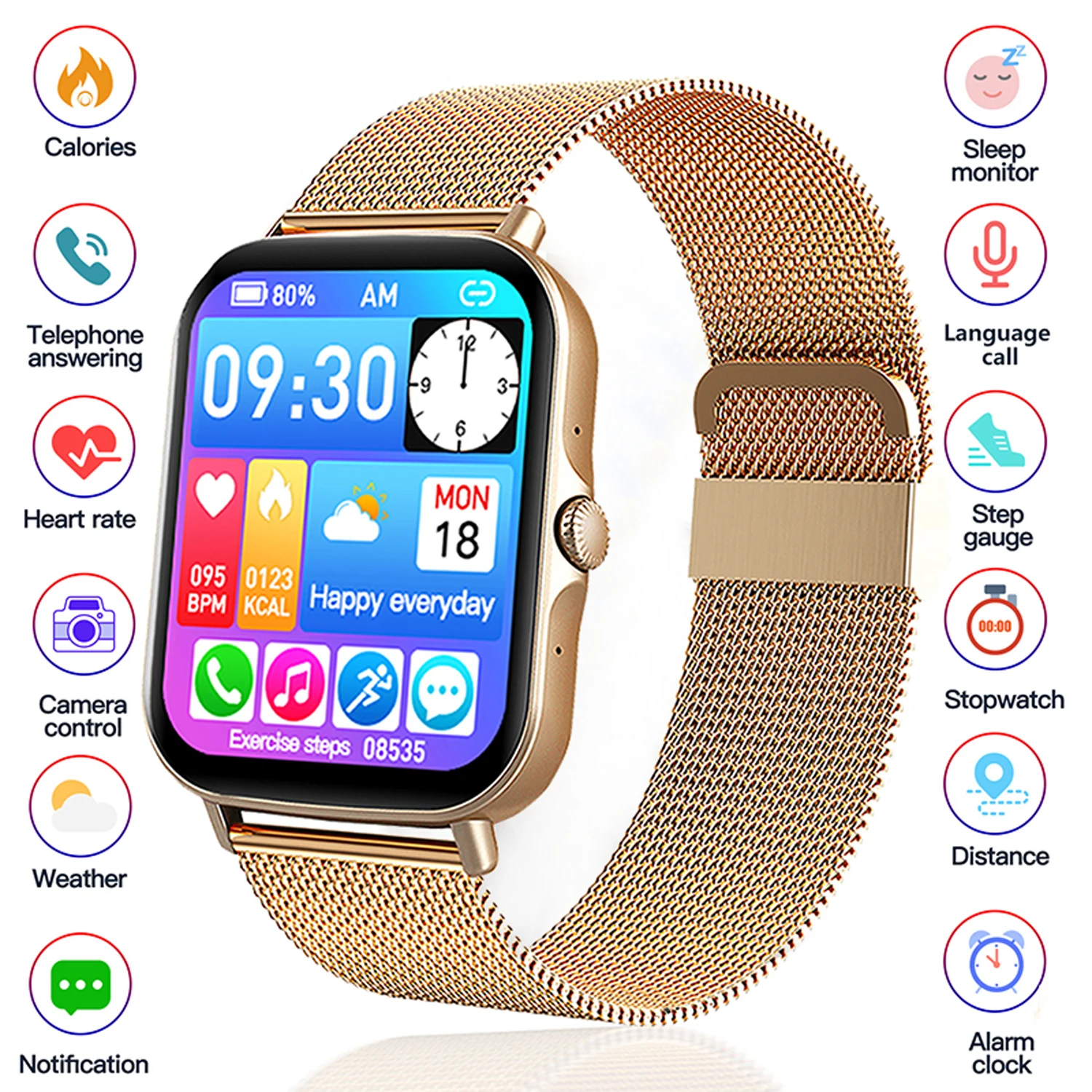 

New Men Women smartwatch F97S thermometer Bluetooth hands-free calling smart watches 1.69 full touch split screen sports watche
