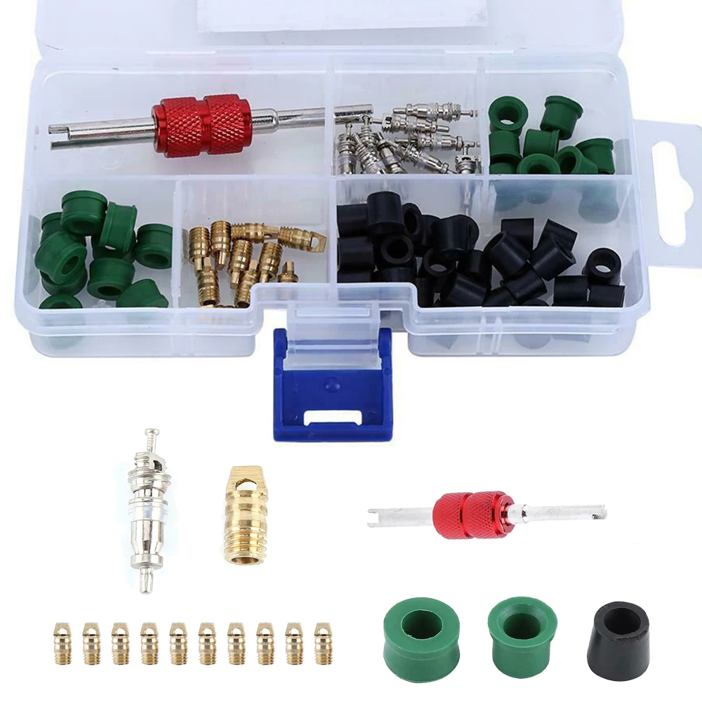 

71pcs Air Condition Repair Kit Repair Tool/10pcs Valve Cores/50pcs Hose Gaskets Air Conditioning Tool Classification Kit