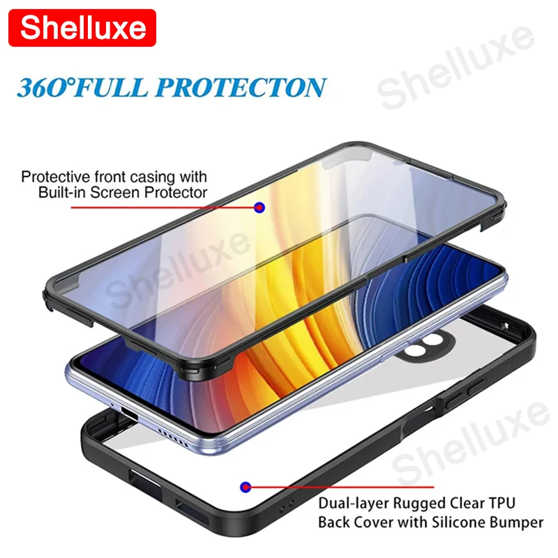 360-градусный прозрачный чехол с полным корпусом спереди и сзади Shelluxe для Xiaomi POCO X3