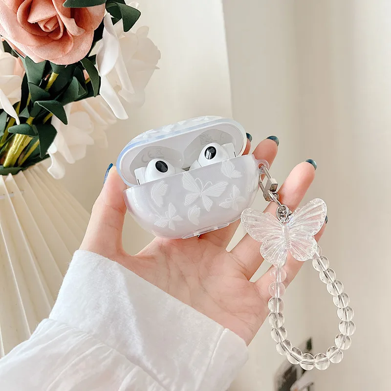

For Huawei Freebuds pro 2 Case fashion Freebuds 3 4 PRO 4i 5i Lace butterfly WristChain Earphone Case Soft Clear Protect case