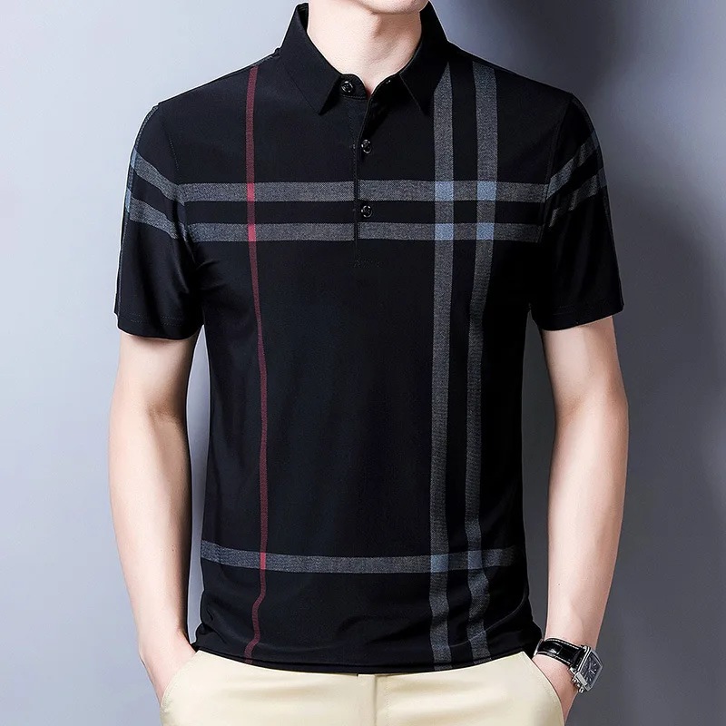 

Summer new men's polo shirt T-shirt thin section short-sleeved lapel striped casual fashion trend in young men's t shirt