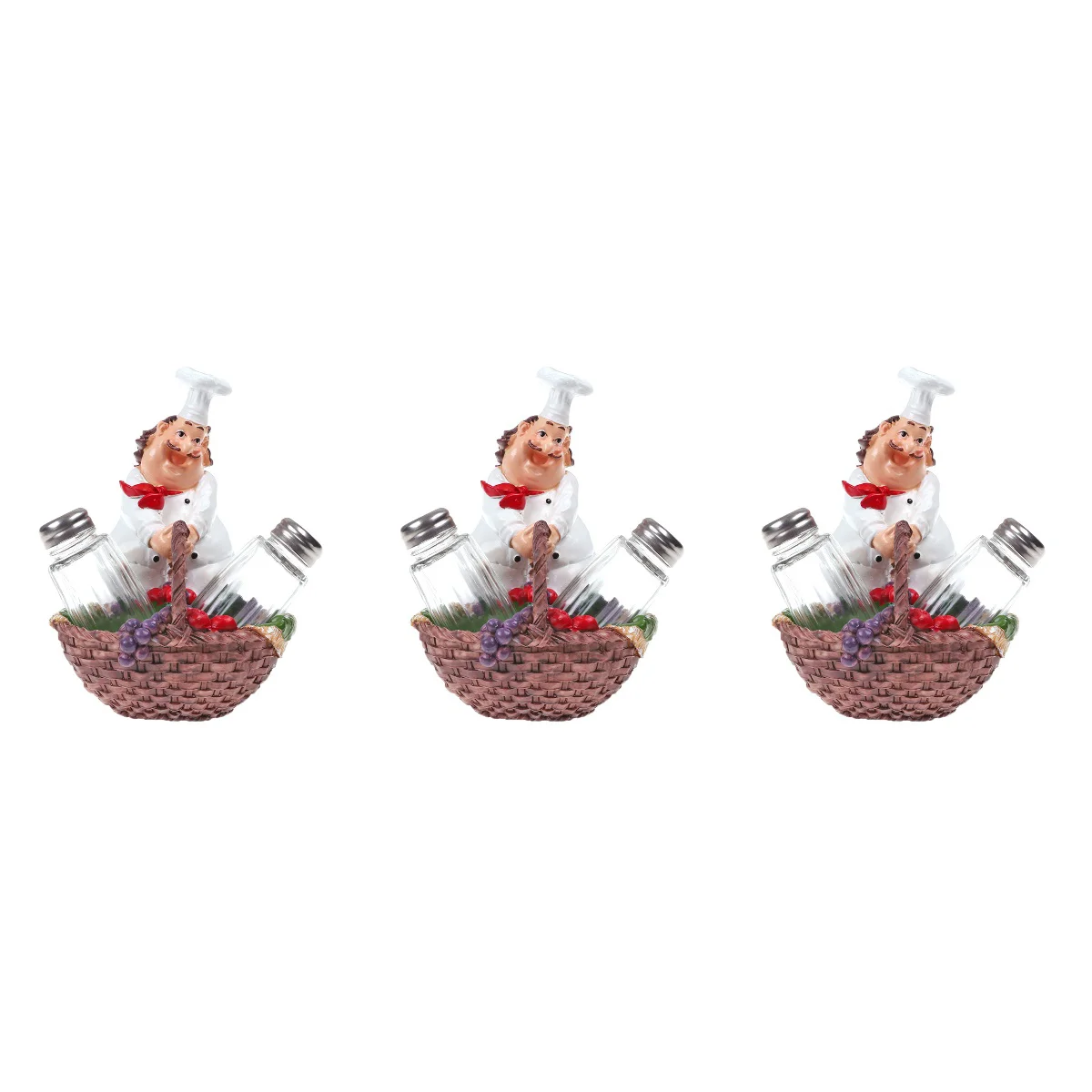 

3 Sets of Pepper Shaker Salt Dispenser Chef Statue Shape Jar Holder Dispenser Jars with Holder