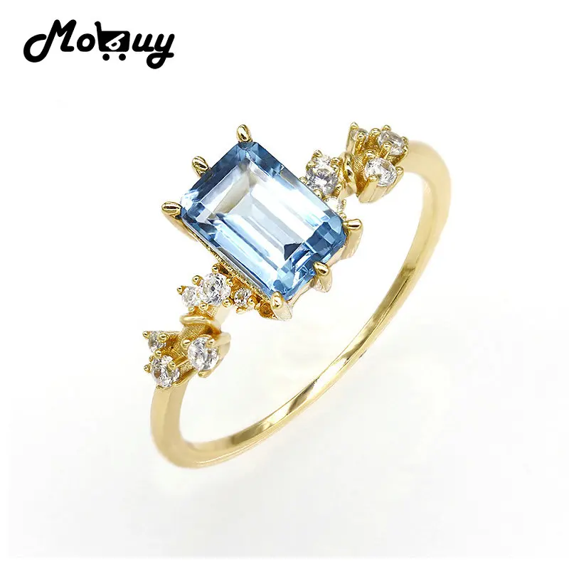 

MoBuy Natural Gemstone Topaz Rings For Women 925 Sterling Silver Gold Vermeil Fine Jewelry INS Exquisite Thin Ring Gift RI061