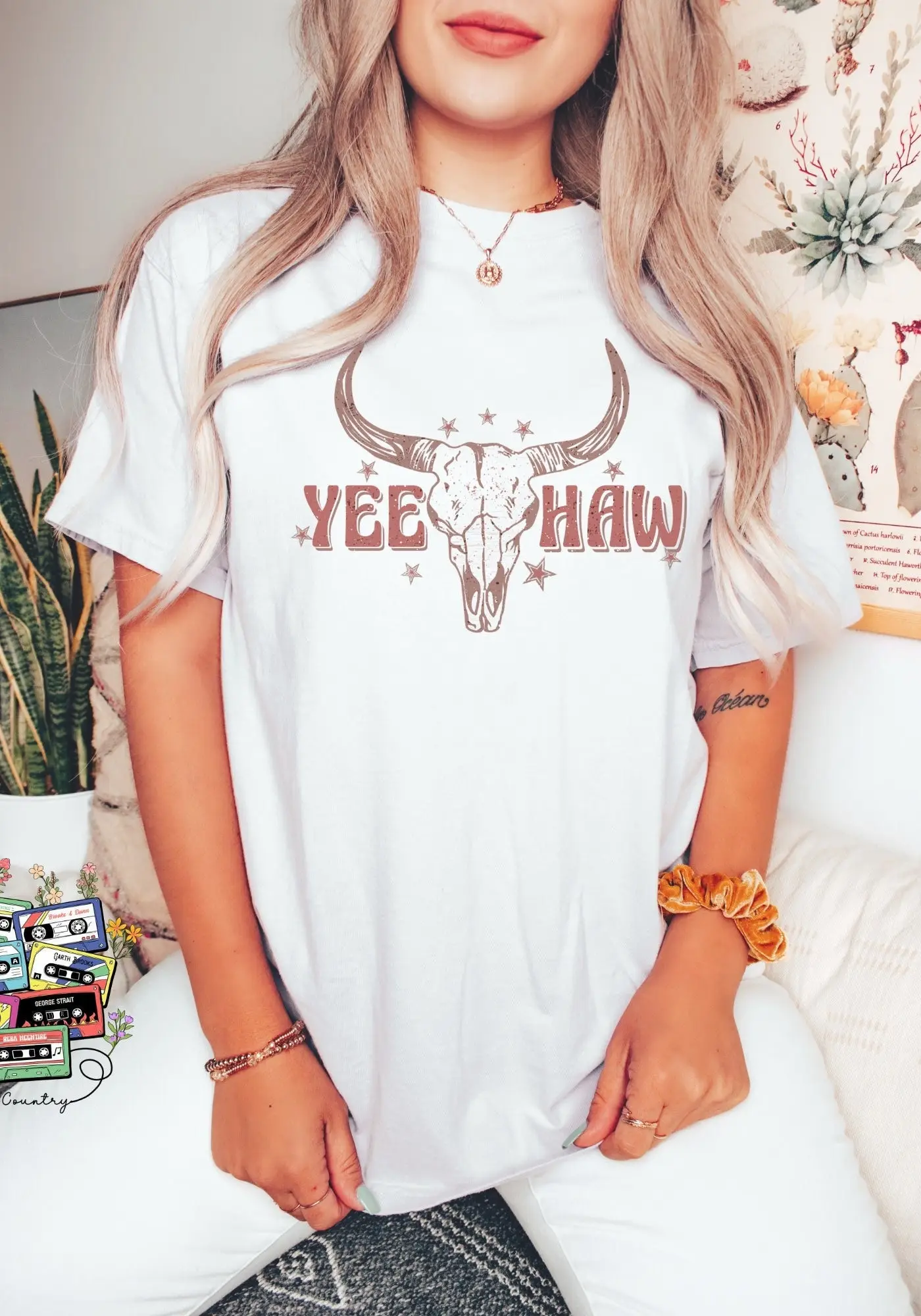 Футболка Yeahaw Yea Haw рисунок булья скелета стеллаж Западный Хелл бохо большие