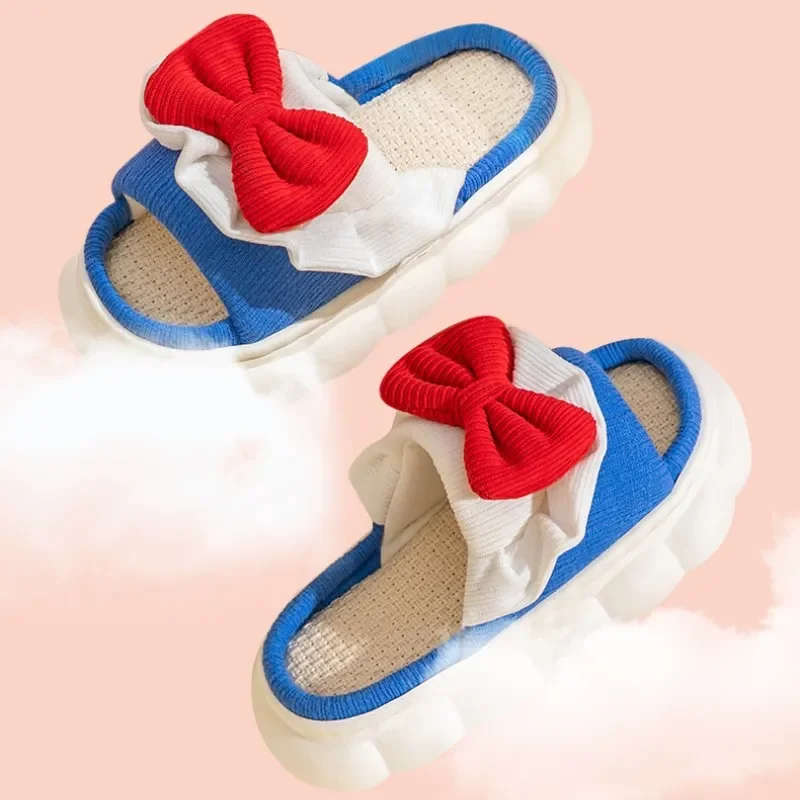 

New Butterfly Cotton and Hemp Slippers Wearing Soft Sole Anti Slip Slippers Outside Spring and Autumn Women's Linen Slippers