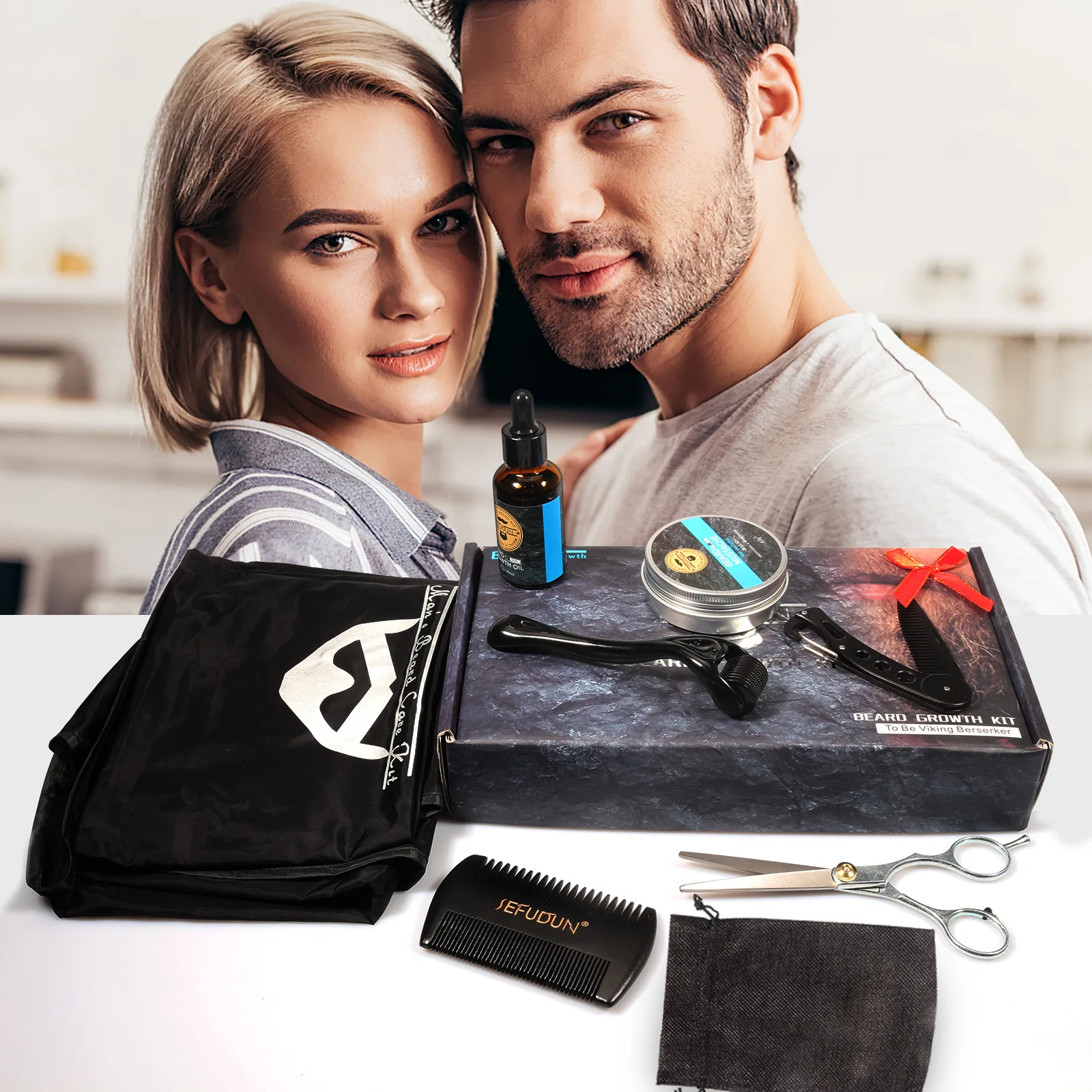 

7Pcs/Sets Beard Growth Kit For Men Hair Enhancer Thicker Mustache Grooming Beard Care Oil Moisturizer Wax Balm With Comb Scissor