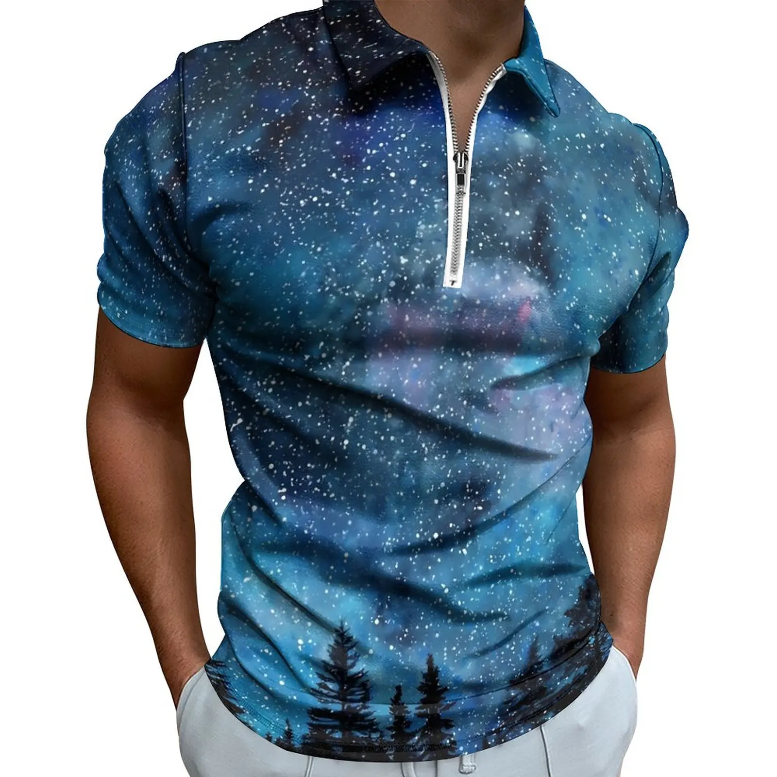 

Рубашка-поло мужская с коротким рукавом и принтом звезд