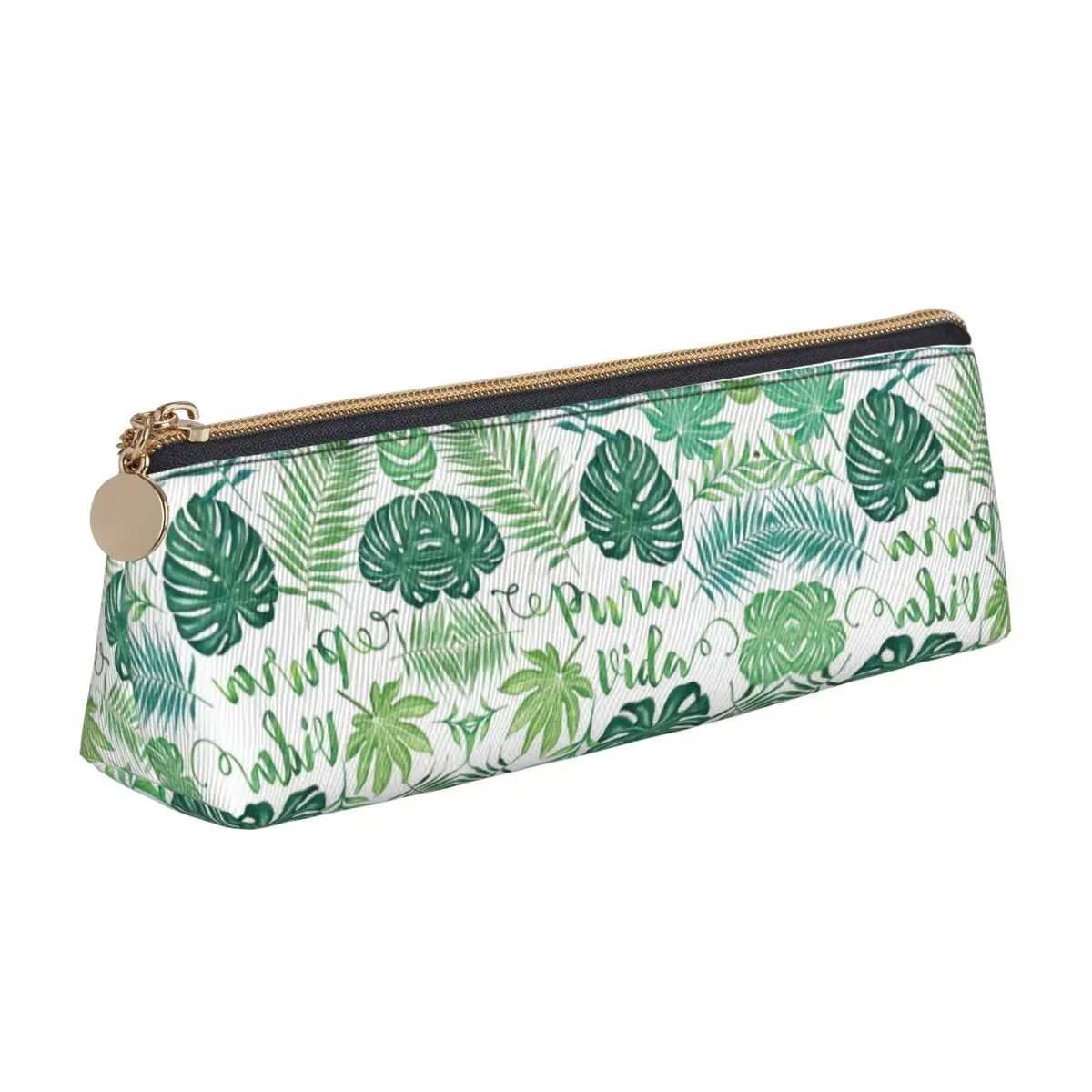 

Tropical Leaves Pencil Case Watercolor Green Nature PU Leather Pencil Box Boy Girl Kawaii Large School Pencil Cases Stationery