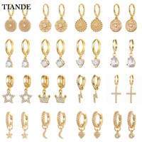 tiande silver color gold plated dangle earrings for women cz zircon piercing hoop drop earrings 2022 fashion jewelry wholesale