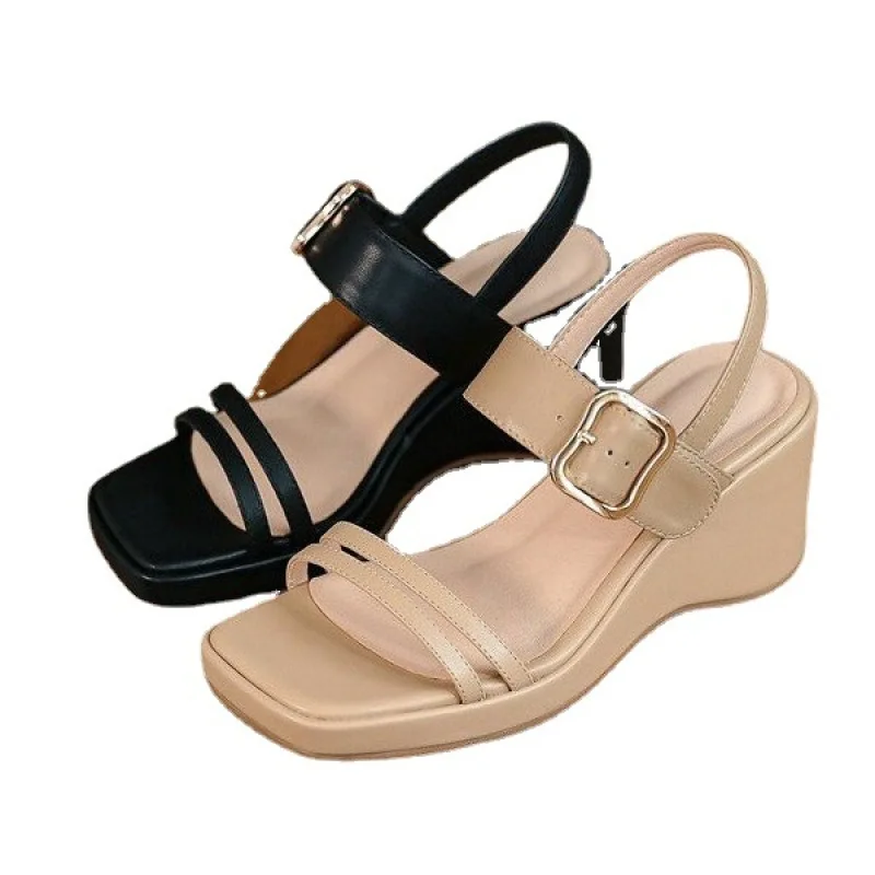 

Wedge Heel Sandals Women's Summer New All-match Fashion One-word Buckle Fairy Style Fashion High-heeled Sandals New 2022