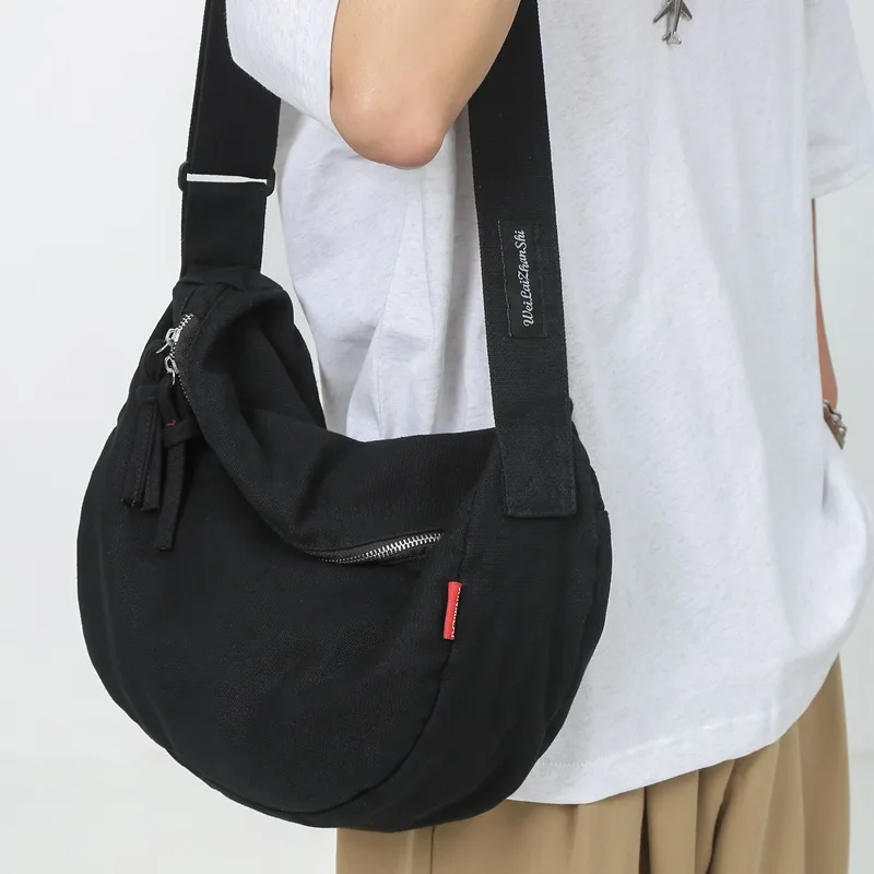 

Japanese Simple Large Capacity Shoulder Bag Lazy Style College Student Classroom Bag Solid Canvas Crossbody Bag for Women