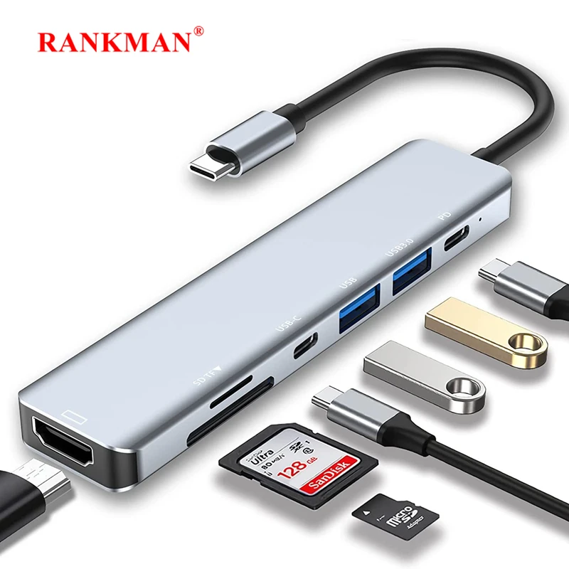 USB C концентратор Rankman для HDTV 4K SD TF кардридер USB 3,0 2,0 Type C док-станция для MacBook iPad Samsung S22 Dex TV PS5 Nintendo Switch