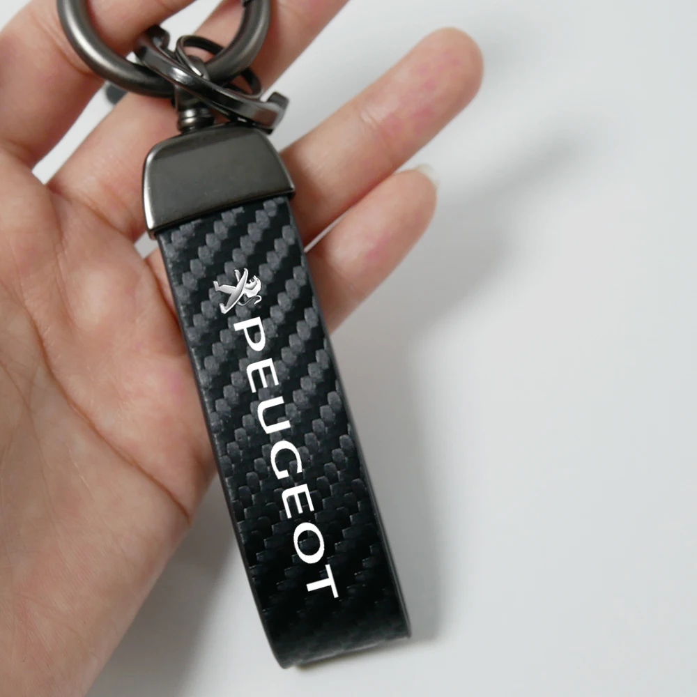 

Car Keychain Carbon Fiber Grain Keyring Motorcycle Keychain for Peugeot 3008 5008 2008 106 308 107 106 108 306 206 RCZ