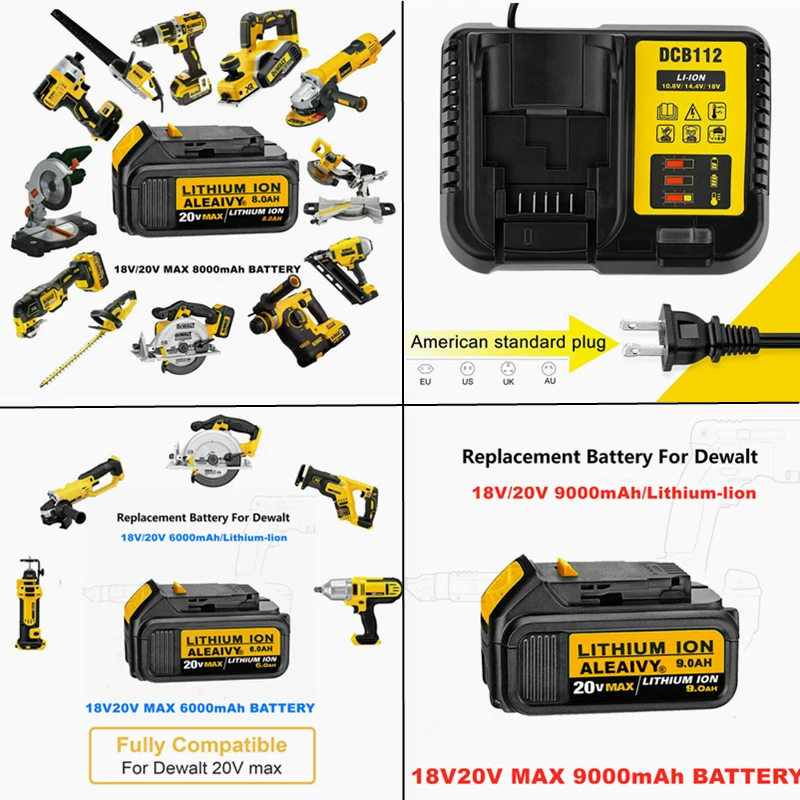 

Tools 18V 9.0Ah MAX XR Battery Power Tool Replacement for DeWalt DCB184 DCB181 DCB182 DCB200 20V 6A 18Volt 20 V Battery