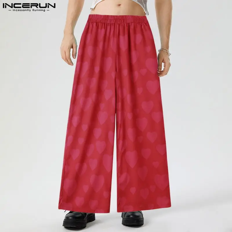 

Штаны INCERUN мужские с широкими штанинами, свободные уличные брюки с принтом и эластичной талией, модные Джоггеры в повседневном стиле, 2023