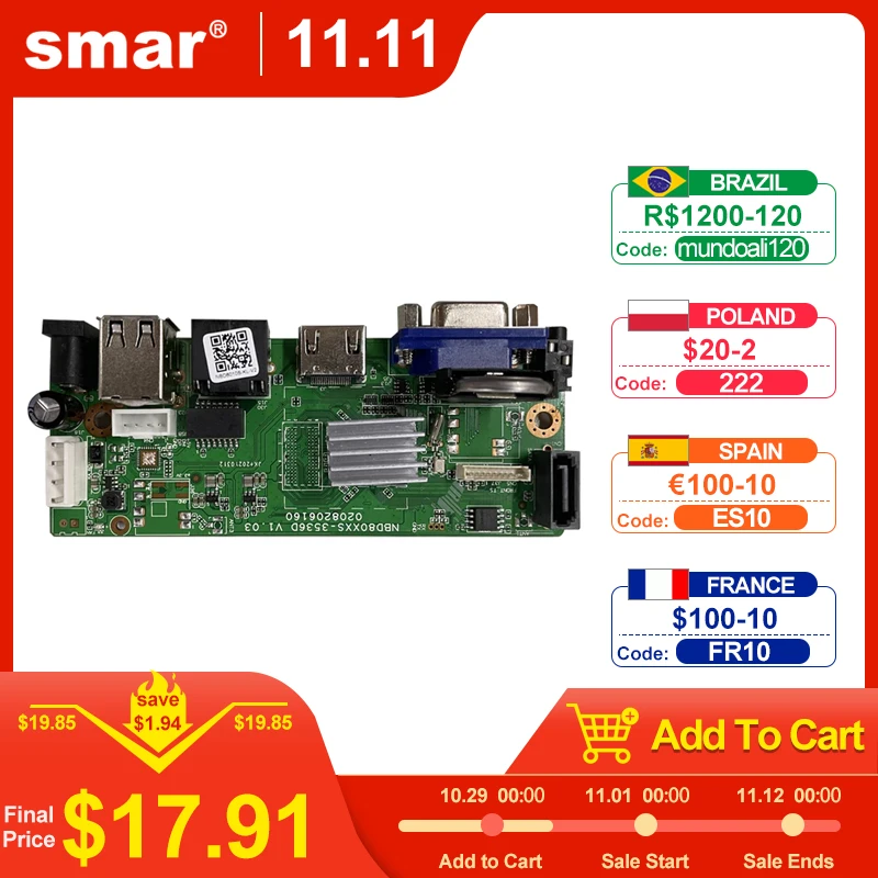 Smar CCTV 9CH 10CH 16CH 32CH 4K NVR płyta główna H.265 + sieciowy rejestrator wideo dla 5MP 8MP IP uchwyt na aparat wykrywanie twarzy ONVIF 1 Smar CCTV 9CH 10CH 16CH 32CH 4K NVR płyta główna H.265 + sieciowy rejestrator wideo dla 5MP 8MP IP uchwyt na aparat wykrywanie twarzy ONVIF 1