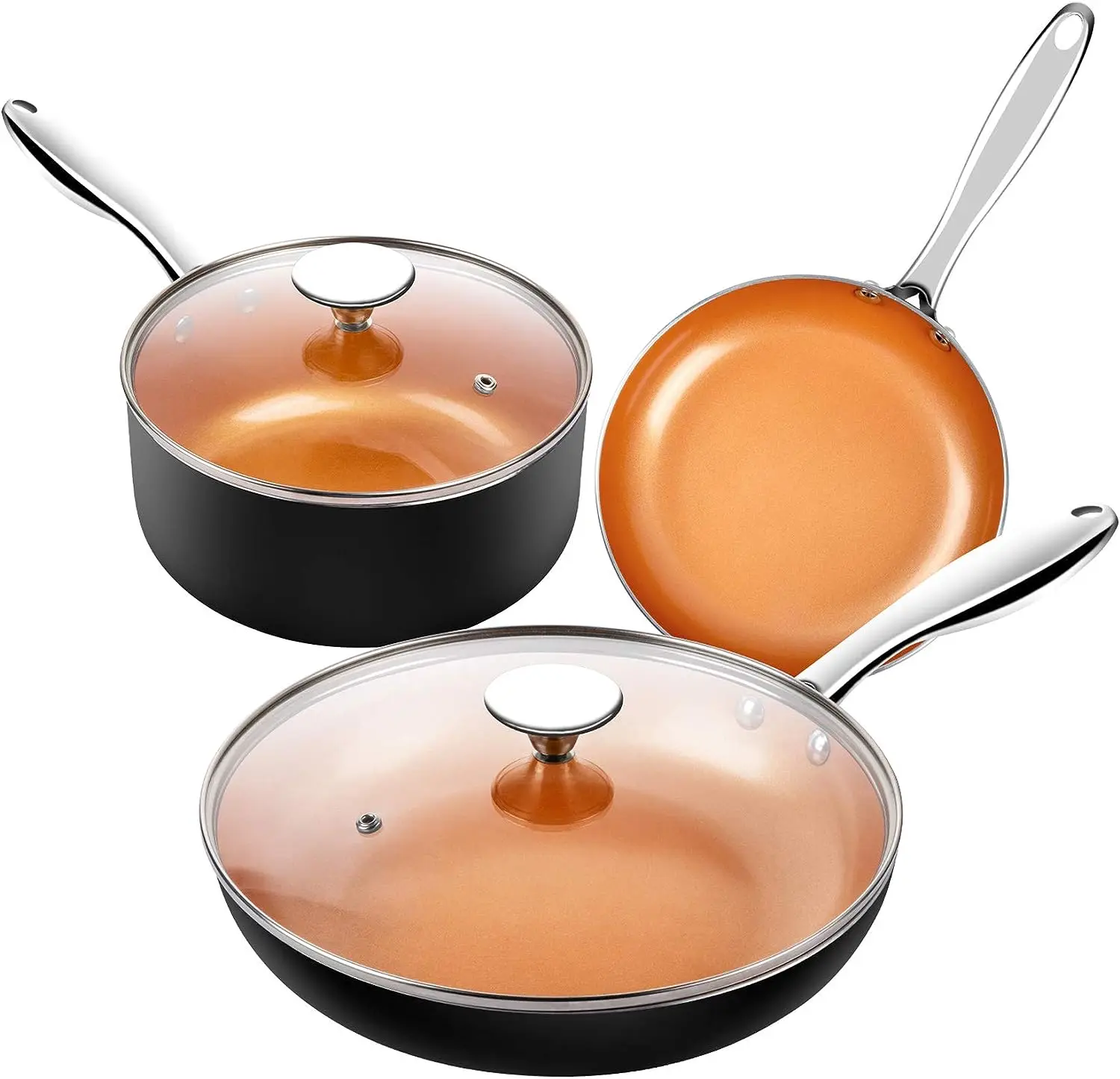 

Cookware Set 5 Piece, Ultra Nonstick Pots and Pans Copper with Ceramic Interior, Copper Nonstick Cookware Set, Ceramic Pot and P