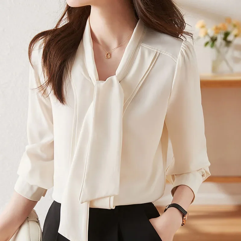 Модная женская блузка с v-образным вырезом и длинным рукавом шифоновая на