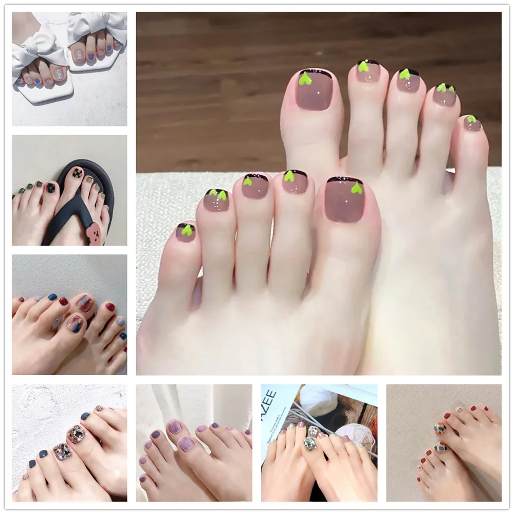 

24Pcs Press On Fake ToeNails With Designs Colorful Wearable False Toenail Artificial Nail Tips Full Cover Fashion Feet Manicure