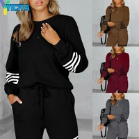 yiciya womens tracksuit trouser black casual suit with fashion printing long sleeves 2022 two piece set women spring and autumn