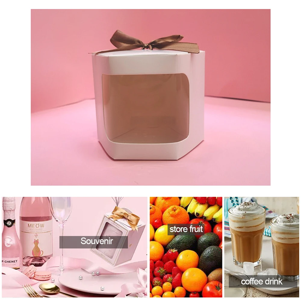 

10PCs Gift Box Cake Box Packaging Paper Bags with Clear PVC Window Birthday Girl Presents Sweets Kraft Paper with Ribbon Package