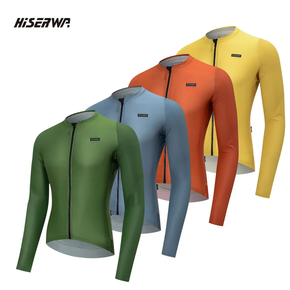 

HISERWA 2023 New Long Sleeve Cycling Jersey Maillot Ciclismo Breathable Bicycle Shirt Men Women Mountain Bike Clothing Tops