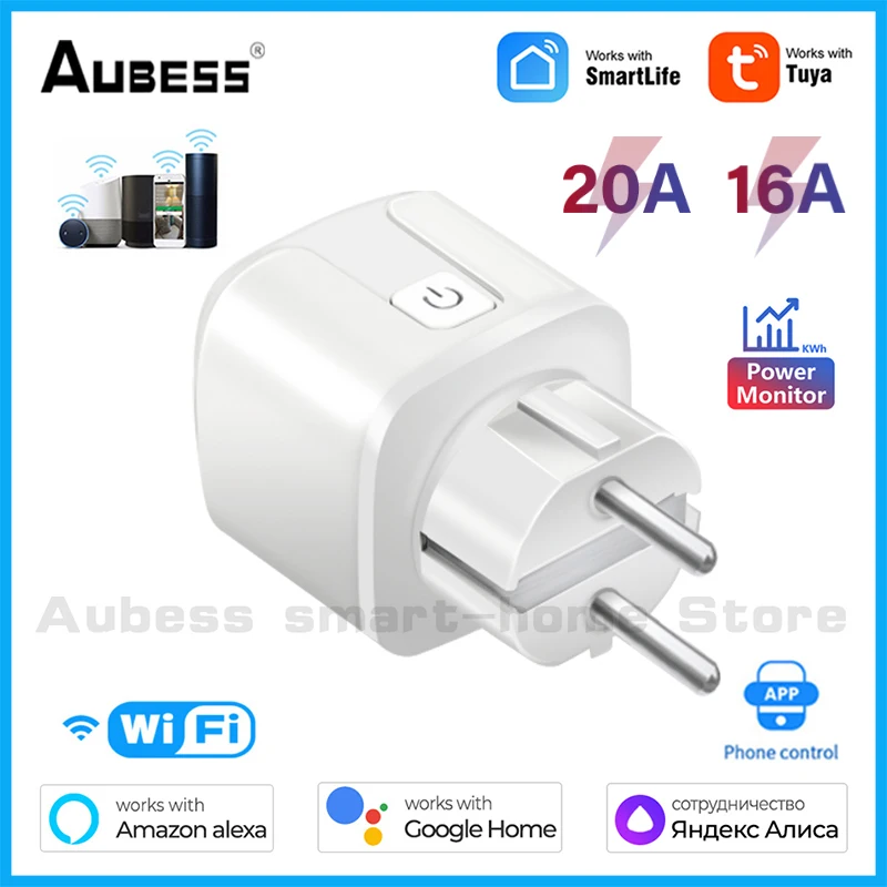 

Aubess 16A/20A WIFI TUYA Smart Plug APP Remote Control Alexa Google Home Wireless Voice Control Power Monitor EU Power Outlet