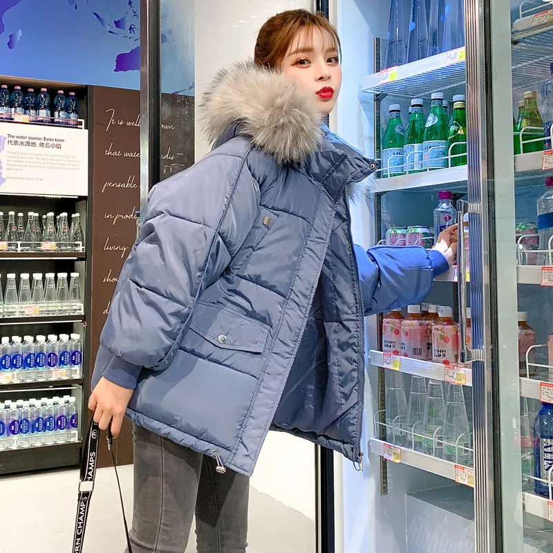 Winter Plush Hooded Coat Women Drawstring Warm Thick Jacket Korean Fashion Casual Solid Color Feather Down Cotton Parkas Jackets