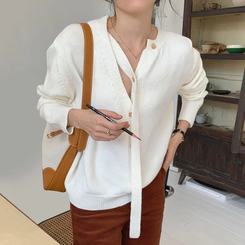 

ZCSMLL корейский шикарный осенне-зимний французский свитер с неравномерным вырезом и лентой, свободный свитер с длинными рукавами, пальто