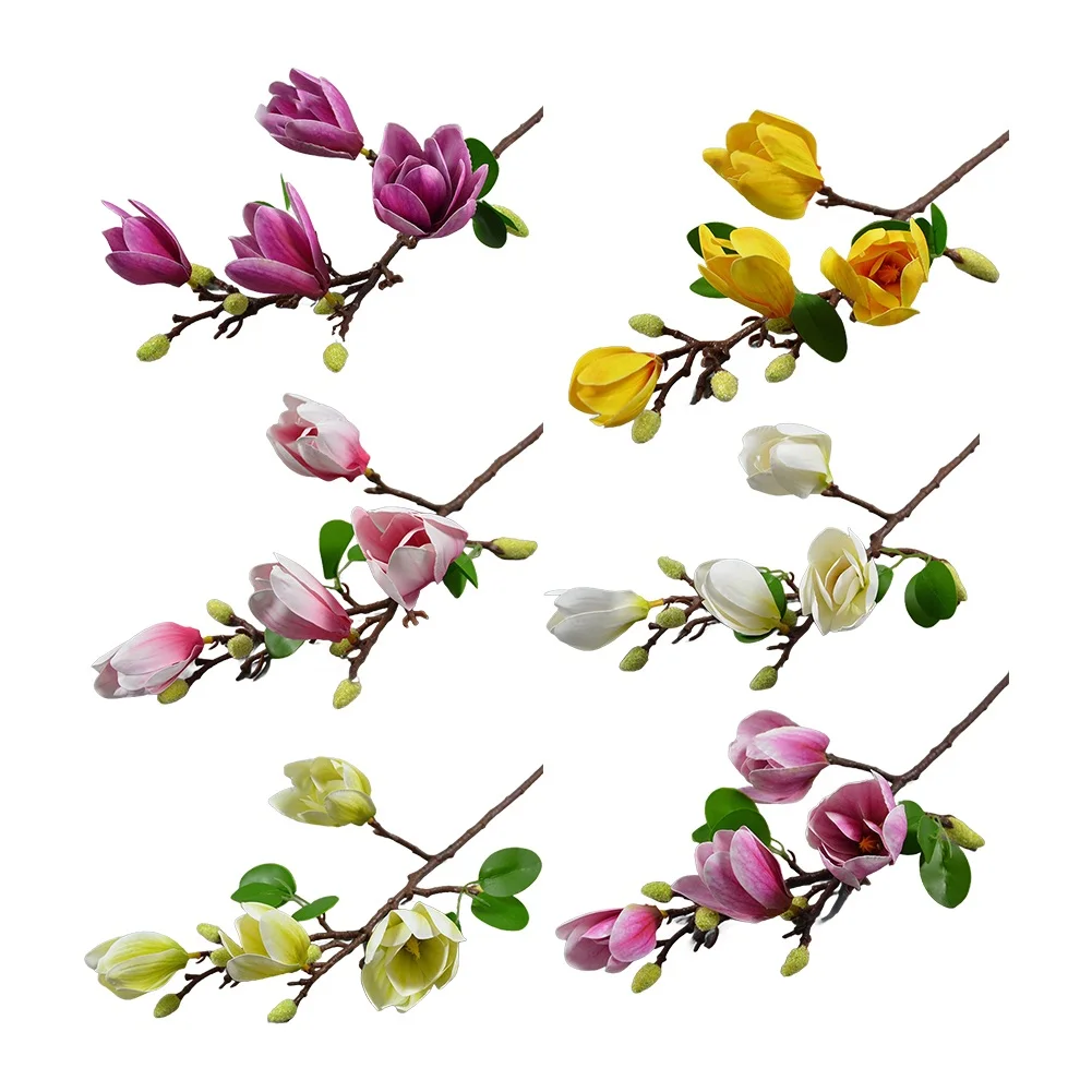 Искусственный цветок из шелка и пластика искусственный 4 головки магнолия одна