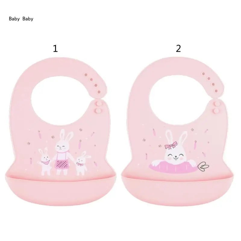 

Q81A Baby Cartoon Rabbit Bib Waterproof Silicone Feeding Food Catcher Newborn Apron