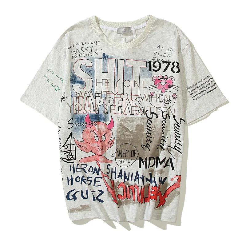 Футболки Kanye West в стиле хип-хоп с ручным рисунком граффити мужские летние