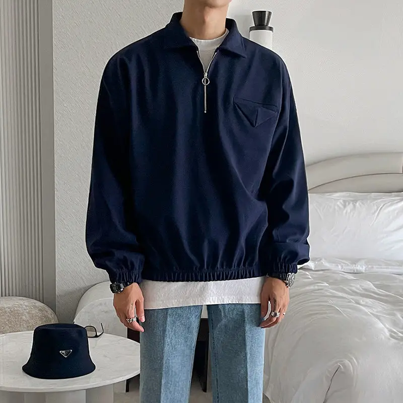 

Spring Mens Skinny Sweatshirts Casual Fashion Cotton Hoodies Long Sleeve Autumn Tops Pullover Stand Collar Zipper-up Loose E258