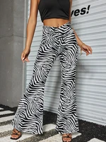 high waist black and white wide leg pants women clothing ins casual versatile fashion water ripple printed weave trousers trend