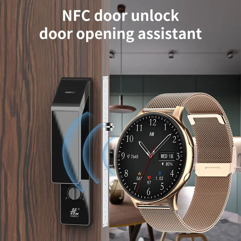 

2022NFC Smart Watch Women Recording Smartwatch For Android iOS Bluetooth Call Voice Assistant Digital Watches New Weather Clock
