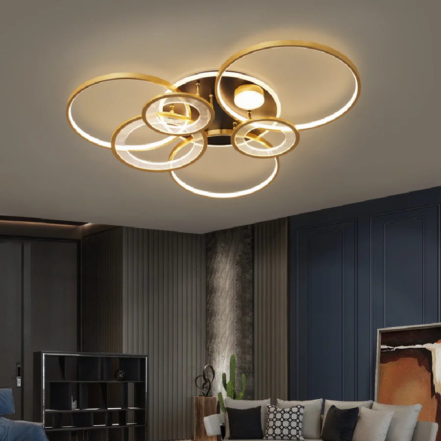 

Creative Ring Living Room Chandeliers Simple Modern Warm Acrylic Home Gold Chandelier Bedroom Decor Small Room Led Ceiling Lamp