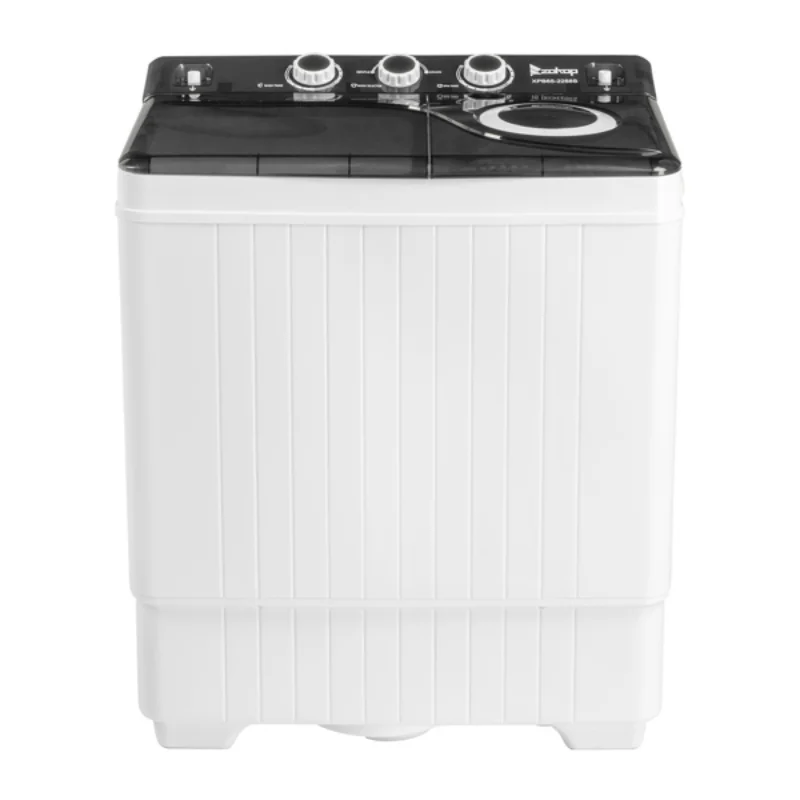 

Twin Tub with Built-in Drain Pump 26Lbs Semi-automatic Twin Tube Washing Machine for Apartment Dorms RVs Camping and White&Black