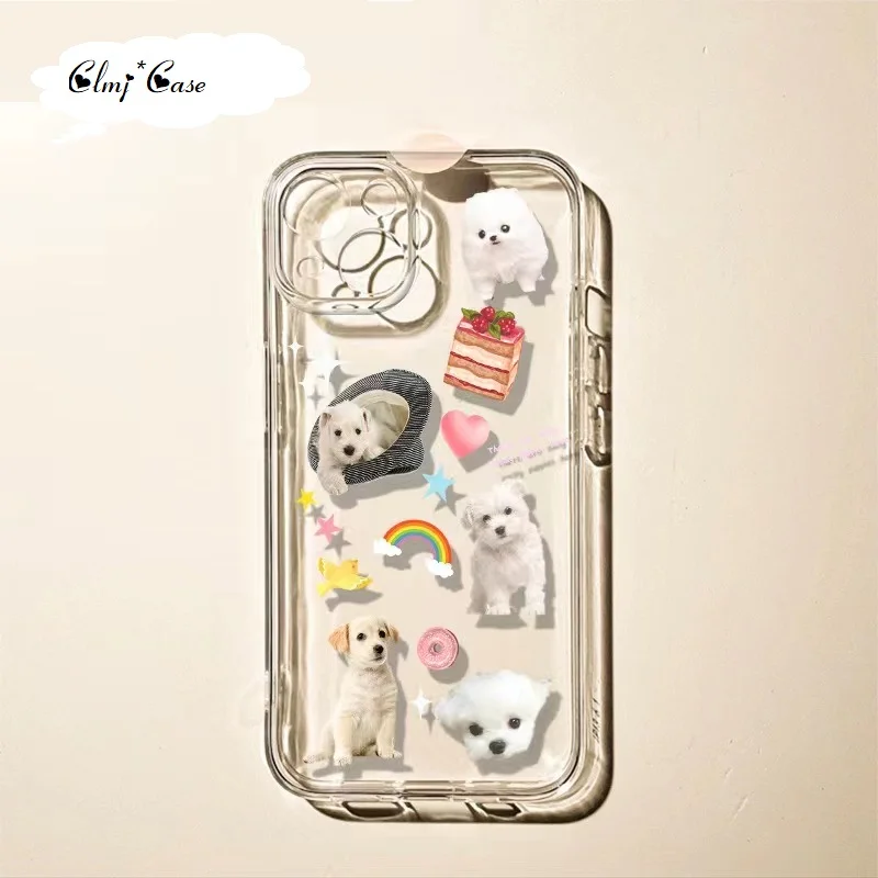 

Clmj Cute Dog Heart Star Phone Case For iPhone 11 14 12 Mini 13 Pro 7 8 Plus Se 2020 XR X XS Max Soft Silicone Protective Cover
