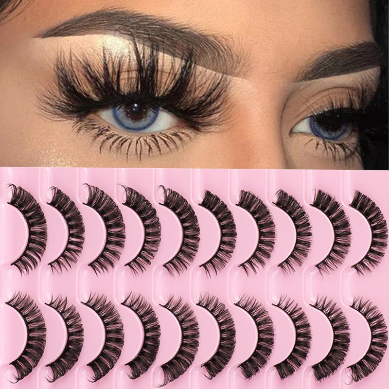 

10Pairs Handmade Fake Eyelashes Faux Mink Lashes Natural Long Fluffy Soft Wispy Volume False Eyelashes Makeup Eyelash Extension