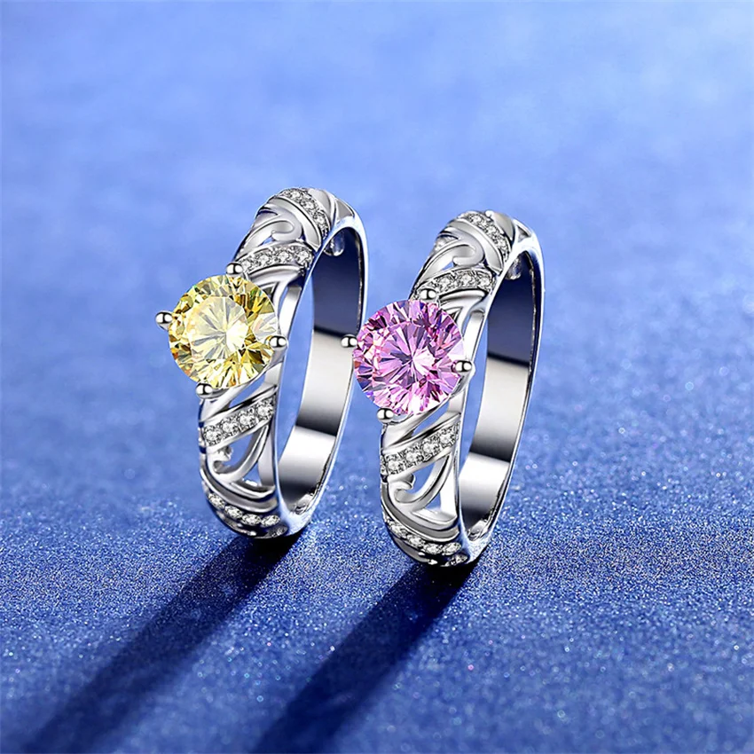 

Tbestone 2022 New Moissanite Diamond Pink Rings Women Fashion 1CT Noble Luxury 925 Sterling Silver Gifts Girls Party Jewelry