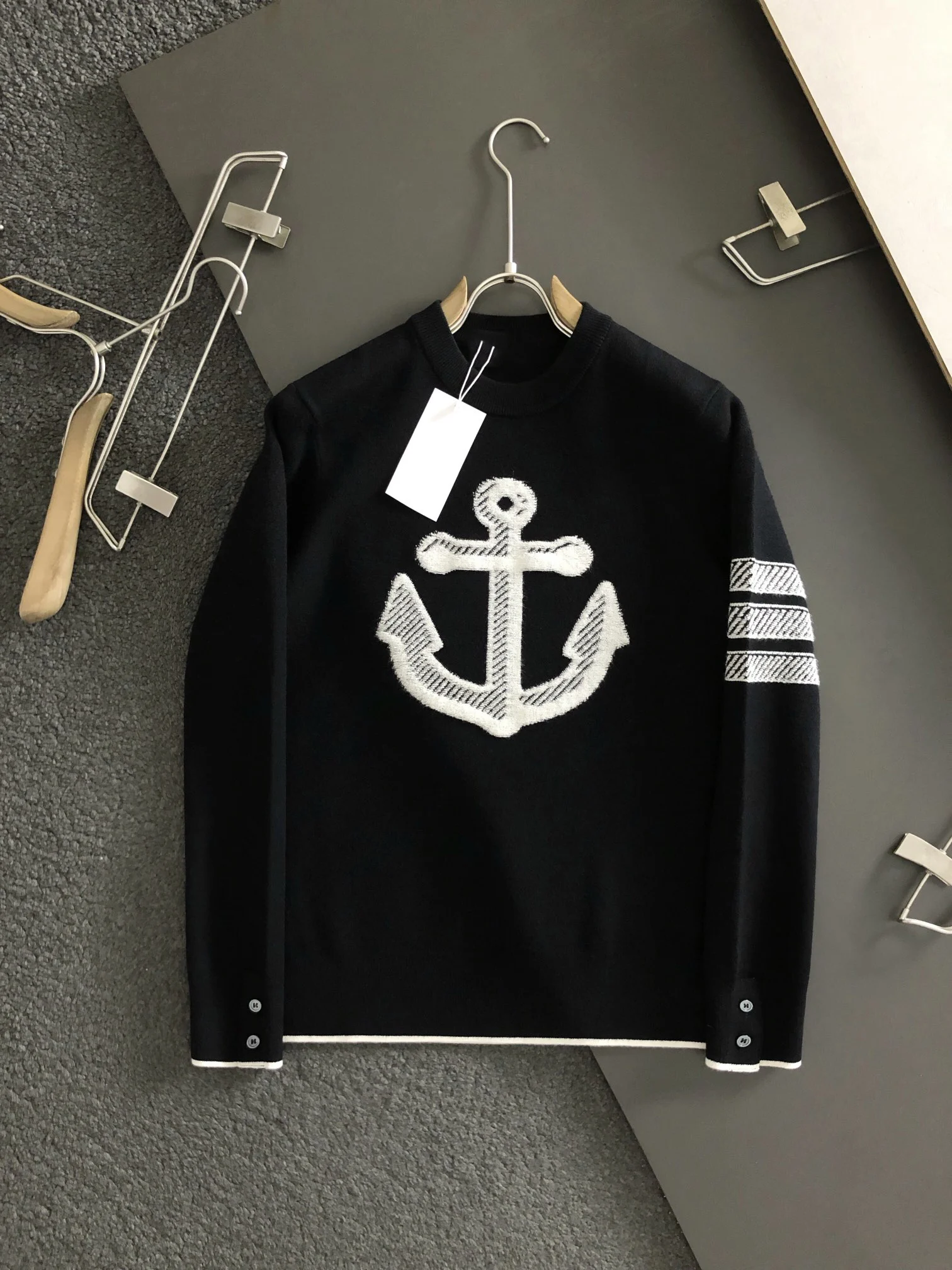 

TB THOM Men's Sweaters 2023 Luxury Brand Harajuku Knit Tops 4-bar Stripes Kawaii Anchor Pattern O-Neck Pullovers Street Sweater